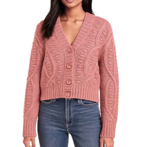 Anthropologie Self Contrast NWT Small Cable Knit Cropped Sweater Blush Pink - Picture 1 of 10
